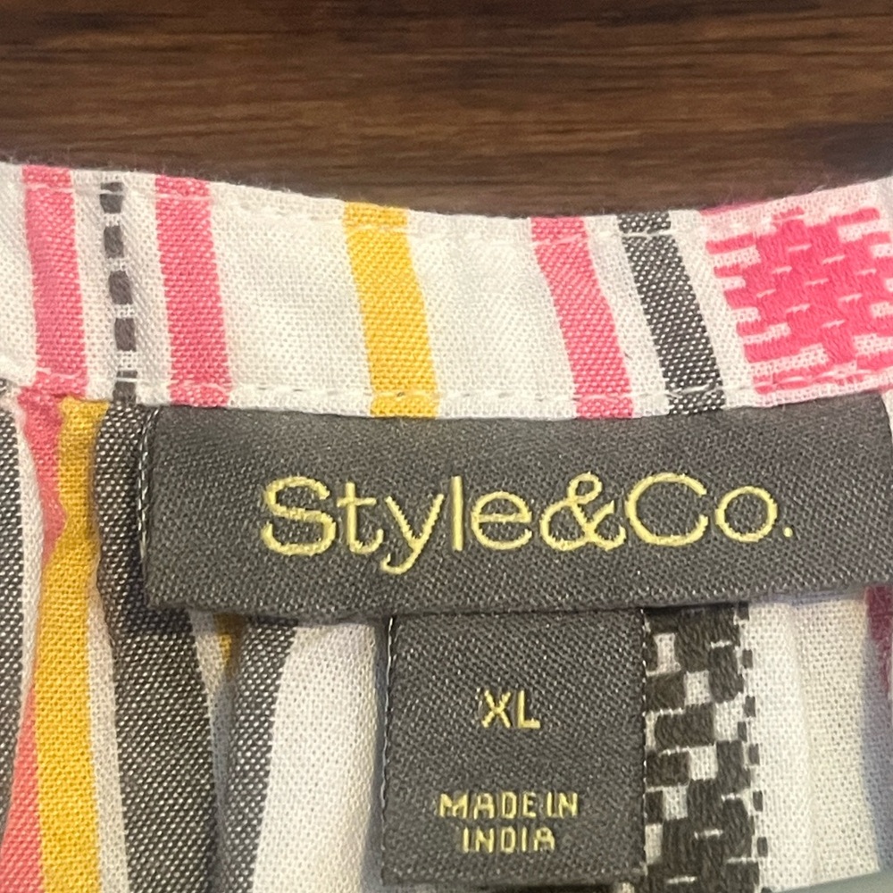 Style & Co Women's Stripe Split-Neck Tiered 100% Cotton Dress Size XL - Picture 6 of 7